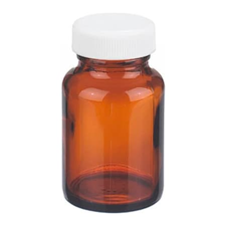 Cp Lab Safety. Wheaton 2 oz Amber Wide Mouth Packer Bottles, PP/PTFE Lined Caps, Case of 24 W216946